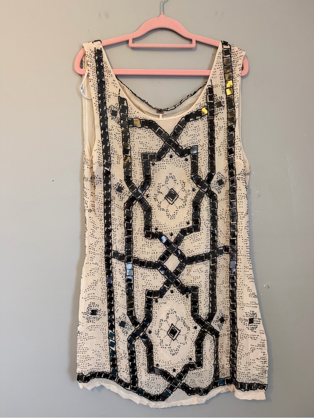 Free People Beaded Sequin Mini Dress Size 10 Art Deco Boho Party